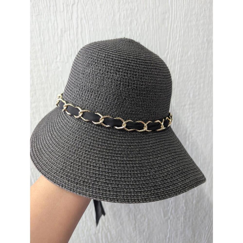 Vintage Royal Road Trading Co Adjustable Hat Black Gold Chain Summer Beach Sun